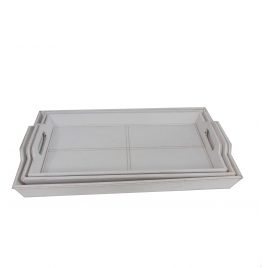 White Leather Serving Tray w/ handle (3pcs/set)