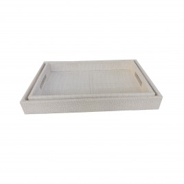 Light Grey Rectangular Leather Tray (2 pcs/set)