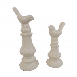 White Ceramic Bird on Pole (set 2 pcs)