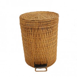 Handwoven rattan trash bin small