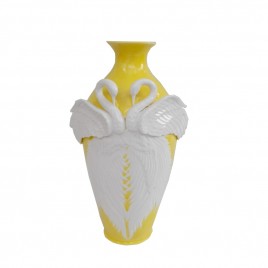 Yellow Ceramic Vase w/ Chite Chinese Crane
