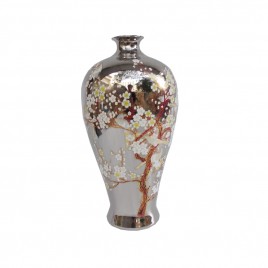 Cherry Blossom Silver Ceramic Vase (L)