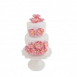 Pink Floral 2-tier White Ceramic Cake (S)