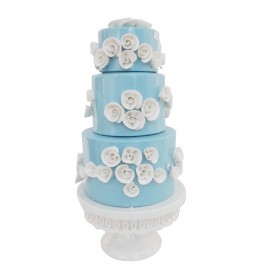 White Floral 2-tier Blue Ceramic Cake (L)