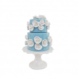 White Floral 2-tier Blue Ceramic Cake (S)