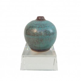 Stormy Blue Ceramic Vase w/ crystal base
