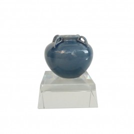 Cobalt Blue Ceramic Vase w/ Crystal Base