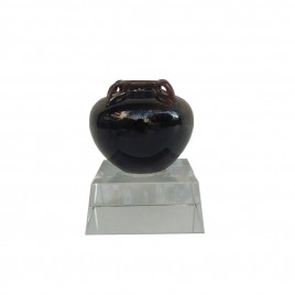 Carbon Black Glazed Ceramic Vase w/ Crystal Base