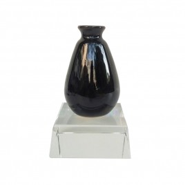 Carbon Black Glazed Ceramic Vase w/ Crystal Base