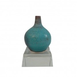Stormy Blue Ceramic Vase w/ Crystal base