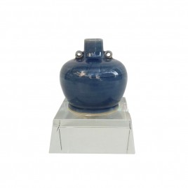 Cobalt Blue Ceramic Vase w/ Crystal Base