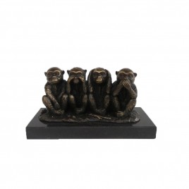 Bronze four wise monkey w/ base