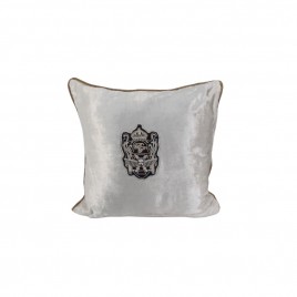 Silver Badge on Cream Velvet Cushion