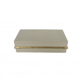 Beige decorative box w/ metal Bamboo trim (S)