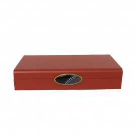 Coral red painted box w/ natural stone handle (L)