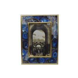 Blue agate with gold trim photo frame