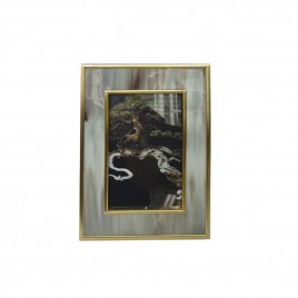 Grey horn w/ gold trim photo frame