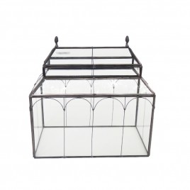 Metal frame glass candle box (S)