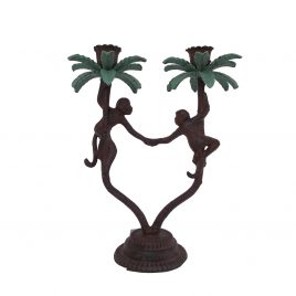 Bronze Palm Tree Candle Stick with monkey