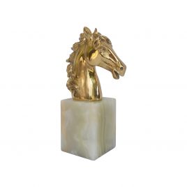 Golden horse head on mable base
