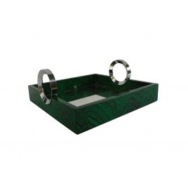 Green Malachite Mirror Tray w/ Silver Handle