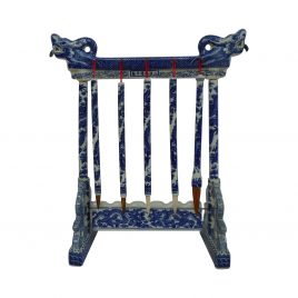 Blue & White Ceramic Chinese calligraphy brush holder stand