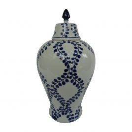 Ceramic navy blue leaves Canister (L)