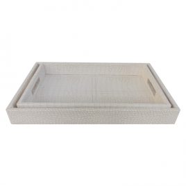 Light Grey Rectangular Leather Tray (2 pcs/set)