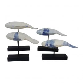 Fish Chinese Blue and White w/stand (set 4 pcs)