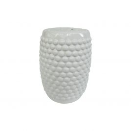 White dotty ceramic garden stool