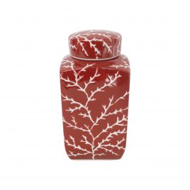 Red Coral Ceramic Ginger Jar