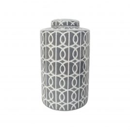 Grey & White Patterned Ginger Jar w/t Lid (Large)