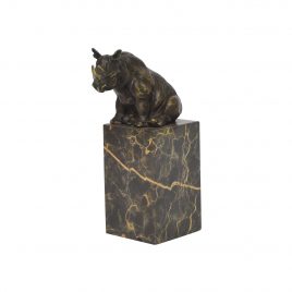 Antique Brass Rhino on Marble Base