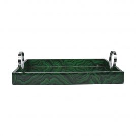 Green Malachite Mirror Tray w/ Silver Handle