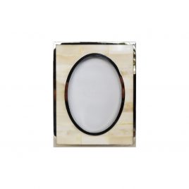 White horn with silver trim frame (L)