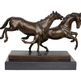 Antique Brass Double Horse on Marble Base