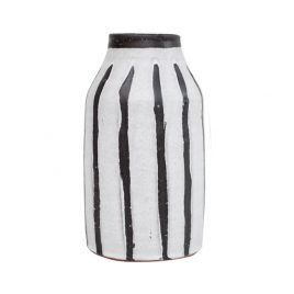 Black & White Stripe Stonewear Vase