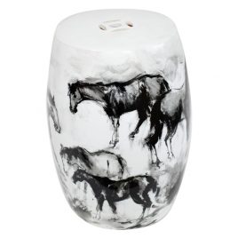 Wild Horses Free Hand Painted Garden Stool