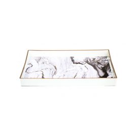 White Marbled Rectangular Trey (L)