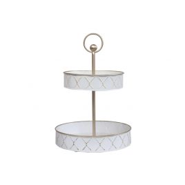 2 Tier White matal Serving Tray