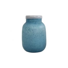 Frosted Blue Glass Vase with White Trim