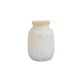 Frosted White Glass Vase with Beige Trim