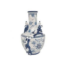Blue & White with Climbing Boys Ceramic Vase