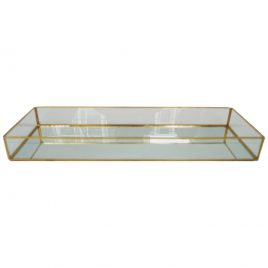 Glass Mirror Trey with Gold Trim (L)