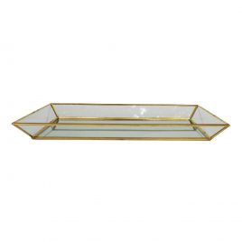 Glass Mirror Tray with Gold Trim (S)