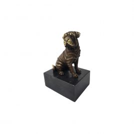 Brass Seated Boxer Dog with Marble Base