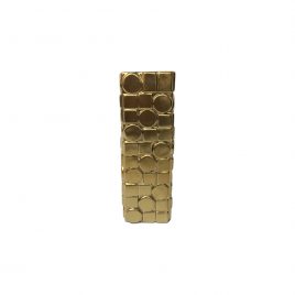 Gold Ceramic Vase with Basket Weave Pattern