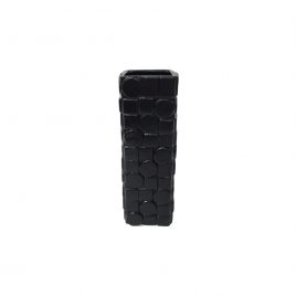Black Ceramic Vase with Basket Weave Pattern
