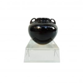 Carbon Black Glazed Ceramic Vase w/ Crystal Base