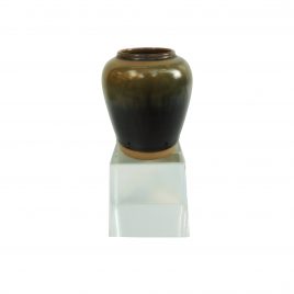 Carbon Black Glazed Ceramic Vase w/ Crystal Base